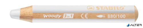 Színes ceruza, kerek, vastag, STABILO 'Woody 3 in 1', fehér