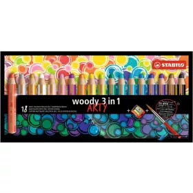   Színes ceruza készlet, kerek, vastag, STABILO 'Woody ARTY 3 in 1', 18 különböző szín