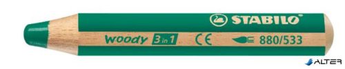 Színes ceruza, kerek, vastag, STABILO 'Woody 3 in 1', sötétzöld