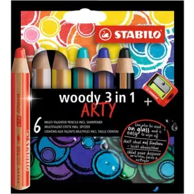   Színes ceruza készlet, kerek, vastag, STABILO 'Woody ARTY 3 in 1', 6 különböző szín