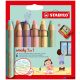 Színes ceruza készlet, kerek, vastag, STABILO 'Woody 3 in 1 Pastel', 6 különböző pasztell szín