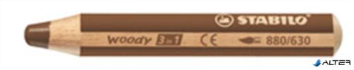 Színes ceruza, kerek, vastag, STABILO 'Woody 3 in 1', barna
