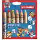 Színesceruza készlet, kerek, vastag, hegyezővel, STABILO "Woody 3 in 1", Mancs őrjárat, 6 különböző szín