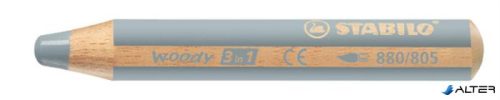 Színes ceruza, kerek, vastag, STABILO 'Woody 3 in 1', ezüst