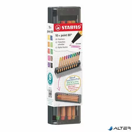 Tűfilc készlet, 0,4 mm, STABILO "Point 88", 10 db-os asztali készlet