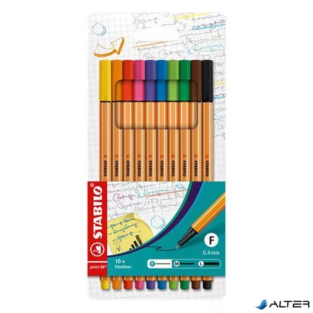 Tűfilc készlet, 0,4 mm, STABILO "Point 88", 10 különböző szín