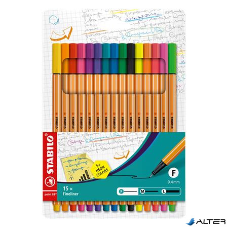 Tűfilc készlet, 0,4 mm, STABILO "Point 88", 10+5 különböző szín