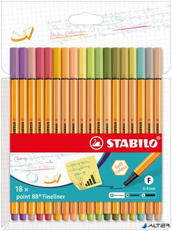 Tűfilc készlet, 0,4 mm, STABILO "Point 88", 18 különböző szín