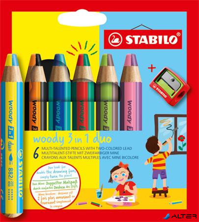 Színes ceruza készlet, STABILO 'Woody 3 in 1 duo', 6 dupla vegyes szín
