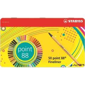   Tűfilc készlet, 0,4 mm, fém doboz, STABILO 'Point 88', 47+3 különböző szín