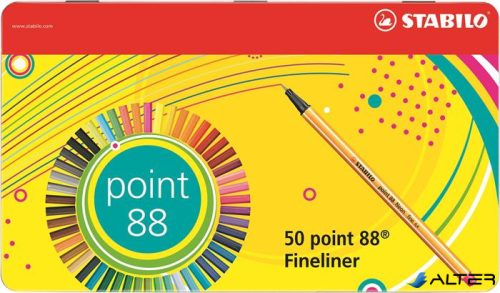 Tűfilc készlet, 0,4 mm, fém doboz, STABILO "Point 88", 47+3 különböző szín