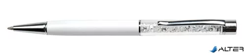 Golyóstoll, krémfehér, felül fehér SWAROVSKI® kristállyal töltve, 14 cm, ART CRYSTELLA®