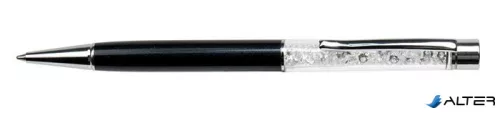 Golyóstoll, fekete, felül fehér SWAROVSKI® kristállyal töltve, 14 cm, ART CRYSTELLA®