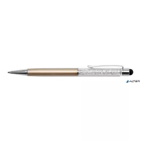   Golyóstoll, arany, felül fehér SWAROVSKI® kristállyal töltve, érintővel, 14 cm, ART CRYSTELLA®