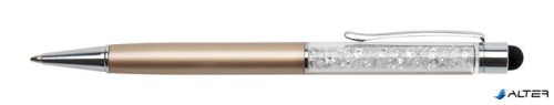 Golyóstoll, arany, felül fehér SWAROVSKI® kristállyal töltve, érintővel, 14 cm, ART CRYSTELLA®