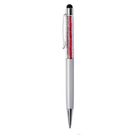   Golyóstoll, krémfehér, felül siam piros SWAROVSKI® kristályokkal töltve, TOUCH, 14 cm, ART CRYSTELLA®