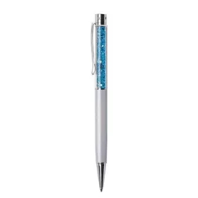   Golyóstoll, krémfehér, felül aquakék SWAROVSKI® kristályokkal töltve, 14 cm, ART CRYSTELLA®