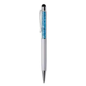   Golyóstoll, krémfehér, felül aquakék SWAROVSKI® kristályokkal töltve, TOUCH, 14 cm, ART CRYSTELLA®