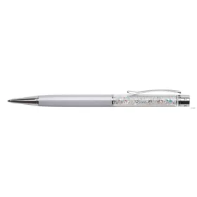   Golyóstoll, krémfehér, felül színjátszós fehér SWAROVSKI® kristállyal töltve, 14 cm, ART CRYSTELLA®