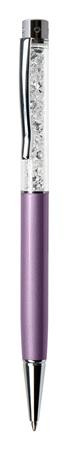 Golyóstoll, orgonalila, felül fehér SWAROVSKI® kristályokkal töltve, 14 cm, ART CRYSTELLA®