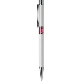   Golyóstoll, fehér, középen rózsaszín SWAROVSKI® kristállyal töltve, 14cm, ART CRYSTELLA®