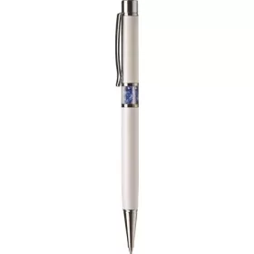   Golyóstoll, fehér, középen zafírkék SWAROVSKI® kristállyal töltve, 14cm, ART CRYSTELLA®