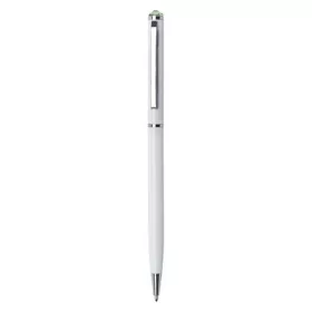   Golyóstoll, fehér "SLIM", peridot zöld SWAROVSKI® kristállyal, 13 cm, ART CRYSTELLA®