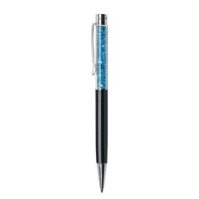   Golyóstoll, fekete, felül aquakék SWAROVSKI® kristállyal töltve, 14 cm, ART CRYSTELLA®