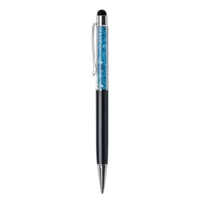   Golyóstoll, fekete, felül aquakék SWAROVSKI® kristállyal töltve, érintővel, 14 cm, ART CRYSTELLA®