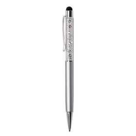   Golyóstoll, ezüst, felül fehér SWAROVSKI® kristállyal töltve, érintővel, 14 cm, ART CRYSTELLA®