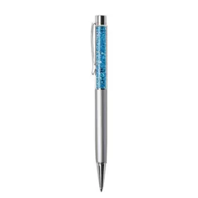   Golyóstoll, ezüst, felül aquakék SWAROVSKI® kristállyal töltve, 14 cm, ART CRYSTELLA®