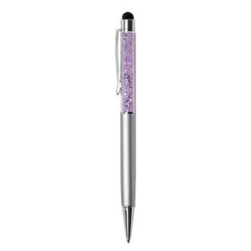   Golyóstoll, ezüst, felül orgonalila SWAROVSKI® kristállyal töltve, érintővel, 14 cm, ART CRYSTELLA®