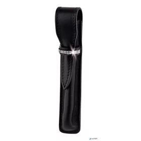   Tolltok, fekete, bőr, 2 sor fehér SWAROVSKI® kristállyal, 16cm, ART CRYSTELLA®