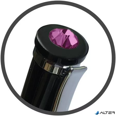 Golyóstoll, fekete, 'Rimini', rózsaszín SWAROVSKI® kristállyal, 14 cm, ART CRYSTELLA®