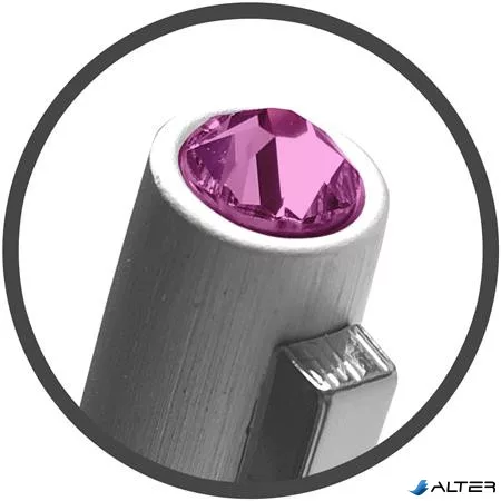 Golyóstoll, ezüst, 'Oslo', rózsaszín SWAROVSKI® kristállyal, 13 cm, ART CRYSTELLA®