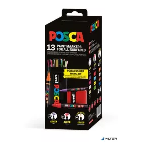   Dekormarker készlet, Posca fém dobozos, UNI "Posca", 13 különböző szín