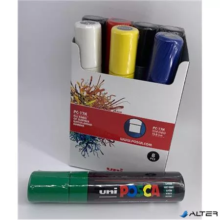 Dekormarker készlet, 15 mm, vágott, UNI "Posca PC-17K, 8 különböző szín