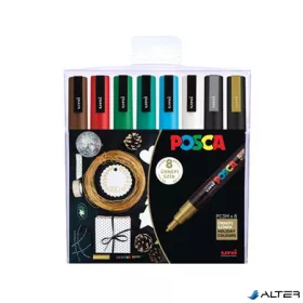  Dekormarker készlet, 0,9-1,3 mm, UNI "Posca PC-3M Holiday", 8 különböző szín