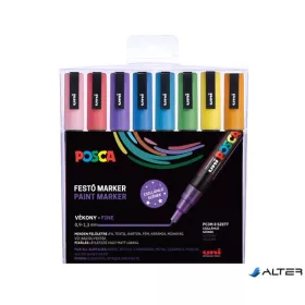   Dekormarker készlet, 0,9-1,3 mm, UNI "Posca PC-3ML", 8 különböző csillogó szín