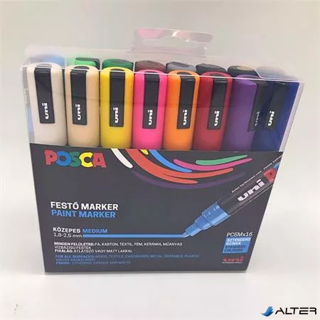 Dekormarker készlet, 1,8-2,5 mm, UNI "Posca PC-5M", 16 különböző szín