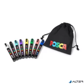   Dekormarker készlet, 1,8-2,5 mm, UNI "Posca Pouch PC-5M", 8 különböző szín, tartóval
