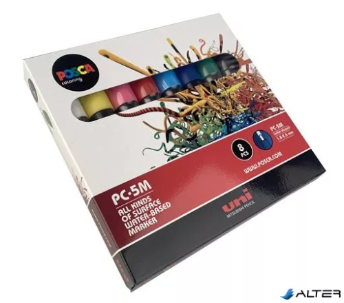 Dekormarker készlet, 1,8-2,5 mm, UNI "Posca PC-5M", 8 különböző szín