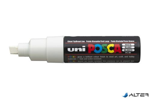Dekormarker, 8 mm, vágott, UNI "Posca PC-8K", fehér