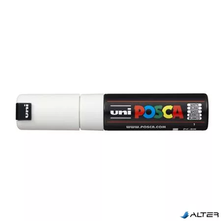 Dekormarker, 8 mm, vágott, UNI "Posca PC-8K", fehér
