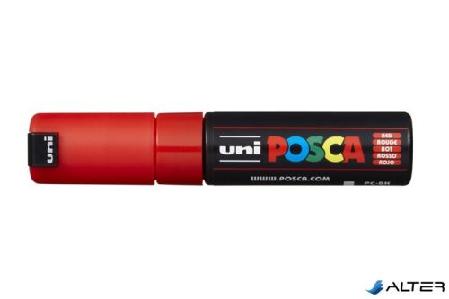Dekormarker, 8 mm, vágott, UNI "Posca PC-8K", piros