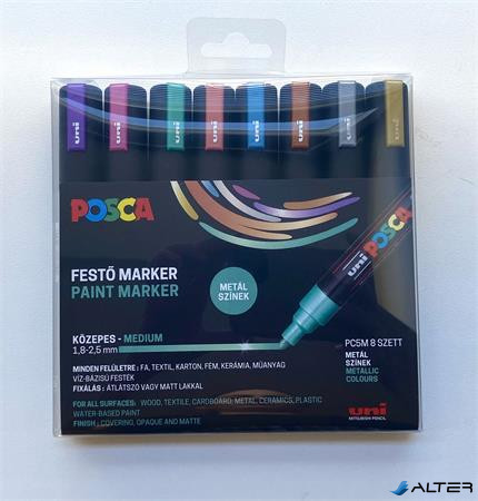 Dekormarker készlet, 1,8-2,5 mm, UNI 'Posca PC-5M', 8 különböző metál szín