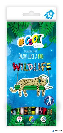 Színes ceruza készlet, háromszögletű, COOL BY VICTORIA "Wildlife", 12 különböző szín