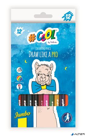 Színes ceruza készlet, háromszögletű, vastag, COOL BY VICTORIA, 12 különböző szín