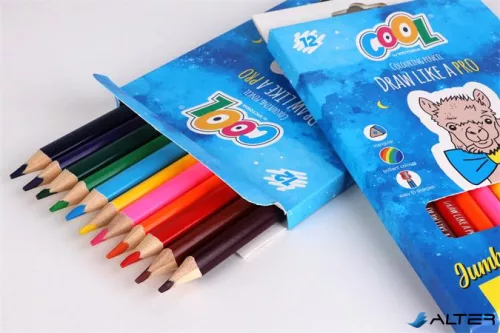 Színes ceruza készlet, háromszögletű, vastag, COOL BY VICTORIA, 12 különböző szín