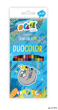 Színes ceruza készlet, háromszögletű, kétvégű, COOL BY VICTORIA "Duocolor", 24 különböző szín